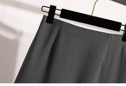 A-Line Mini Skirt High Waist Mid Length Skirts Women's Slimming Black Autumn Elastic Waist Design Solid Color Versatile Skirt