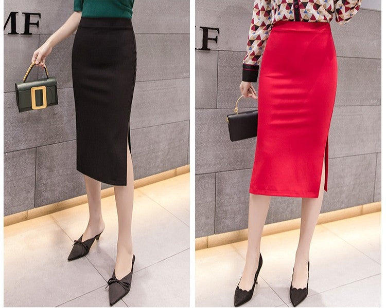 New Style Summer Fashion Elastic Waist Half-length Skirt 2025 Plus Size Women's Clothing Side-Slit Bodycon Skirts