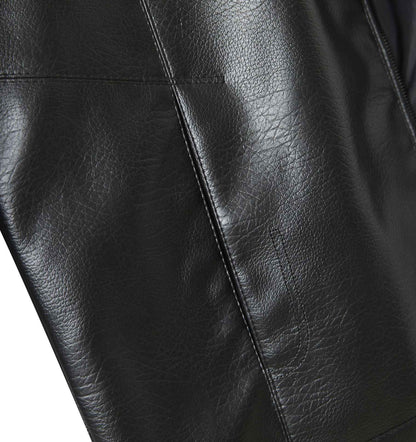 Men's Stand Collar Slim Fit Autumn Winter New Haining Leather Jacket Men's Middle-aged Plus Velvet Thickening