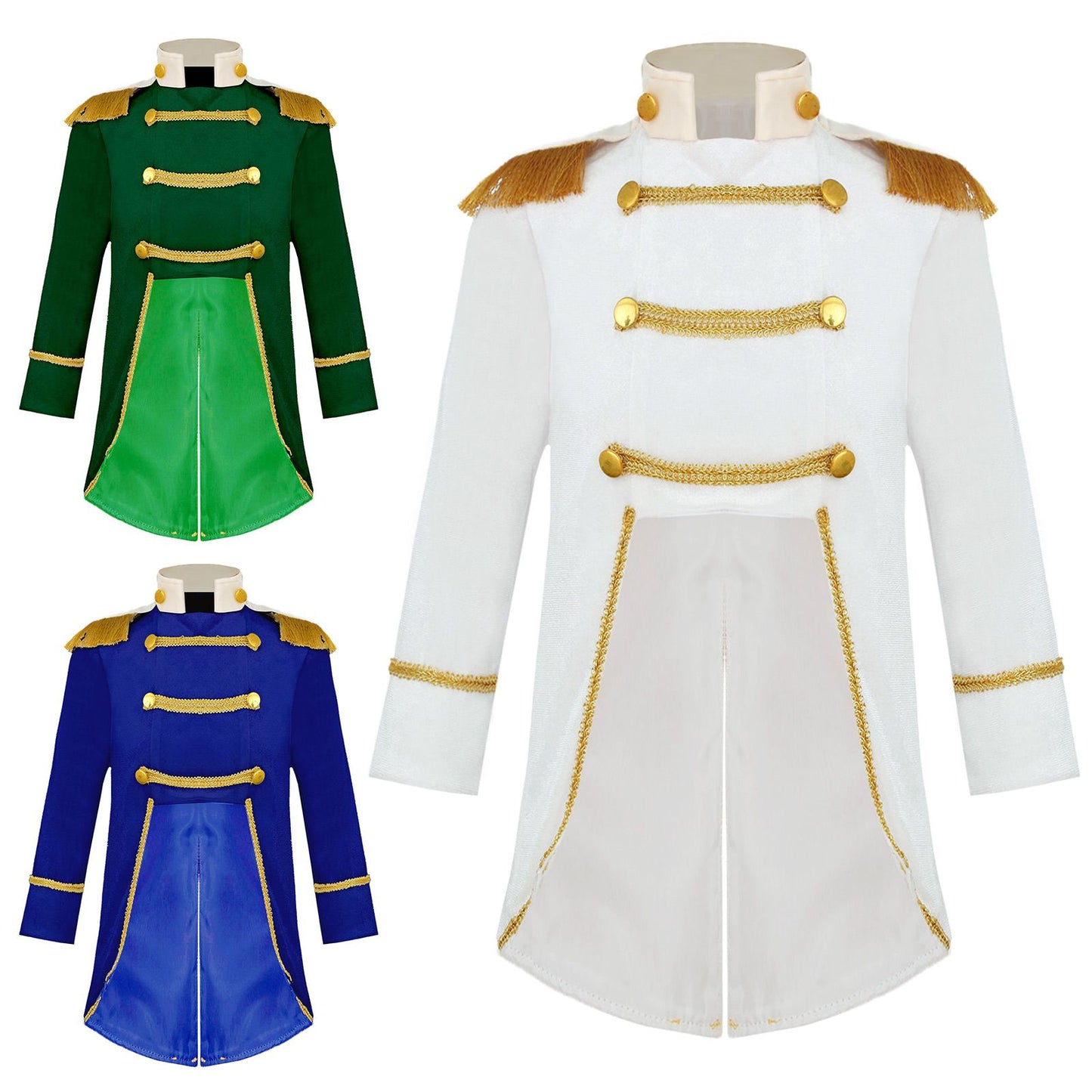 Little Boys Prince Cosplay Costume Long Sleeve Gold Fringe Braiding Velvet Tuxedo Tailcoat Royal Court Cosplay Jacket Dress Up