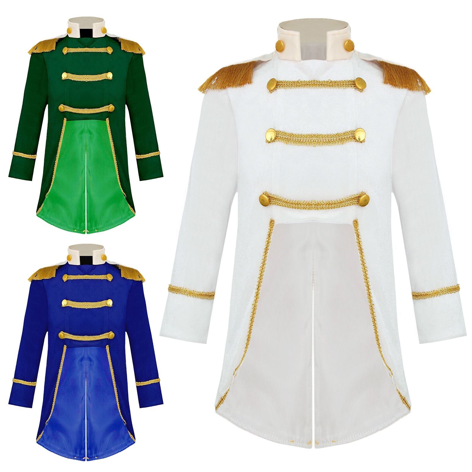 Little Boys Prince Cosplay Costume Long Sleeve Gold Fringe Braiding Velvet Tuxedo Tailcoat Royal Court Cosplay Jacket Dress Up