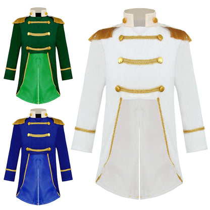 Little Boys Prince Cosplay Costume Long Sleeve Gold Fringe Braiding Velvet Tuxedo Tailcoat Royal Court Cosplay Jacket Dress Up
