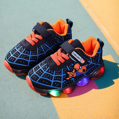 2025 New Boys Breathable Lighted Sneakers Spiiderman Children's  Luminous Shoes Student Teenager Sport Shoes Kids Casual Shoes