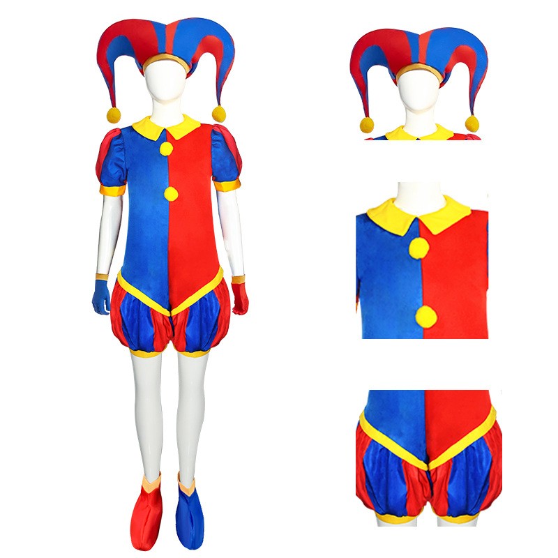Circus Pomni Cosplay Costume with Hat Gloves Halloween Costumes Carnival Outfits (SIZE 110cm-190cm)