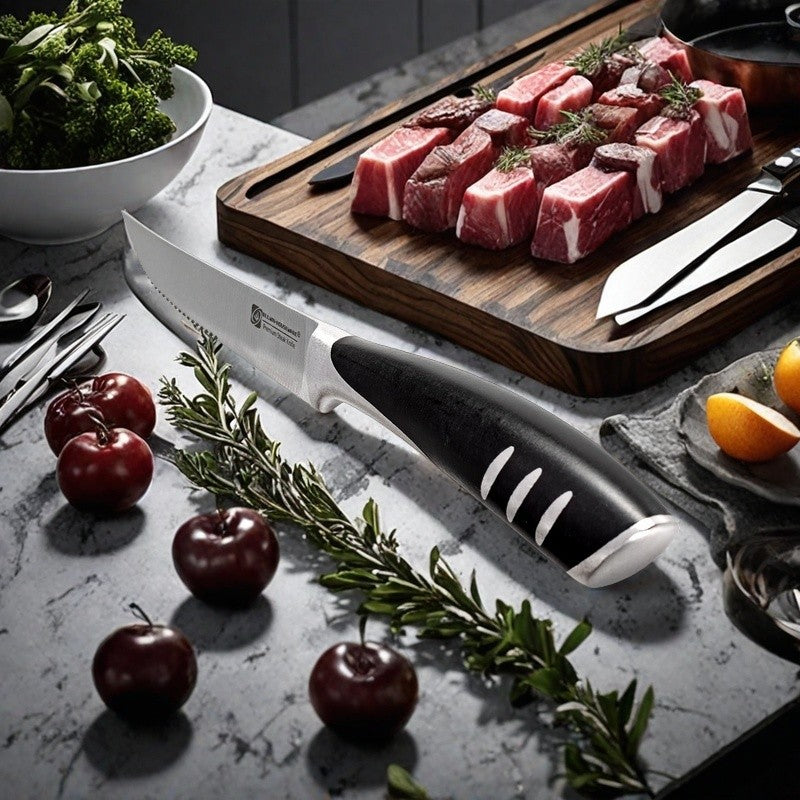 6-Piece Steak Knife Block Set High Carbon Stainless Steel Table Knife And Table Fork Set Double Forged Full Handle Dinner Knife