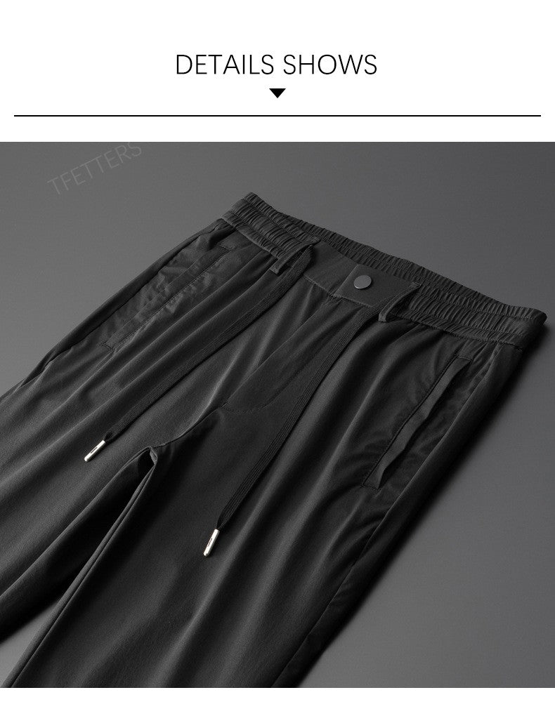 TFETTERS Brand Summer Men Pants New Elastic Waist Casual Solid Color Pants Ice Silk Thin Straight Breathable Loose Sweatpant Men