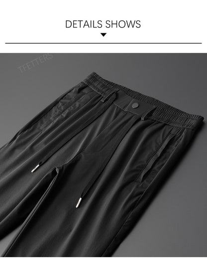 TFETTERS Brand Summer Men Pants New Elastic Waist Casual Solid Color Pants Ice Silk Thin Straight Breathable Loose Sweatpant Men