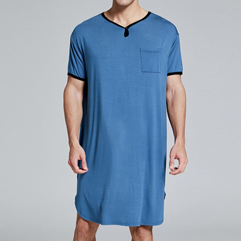 Men's Short Sleeve Thin Lengthened Leisure Pajamas Loose Skin Friendly Cotton Robes Homewear Bathrobes Vintage Nightgown M-3XL