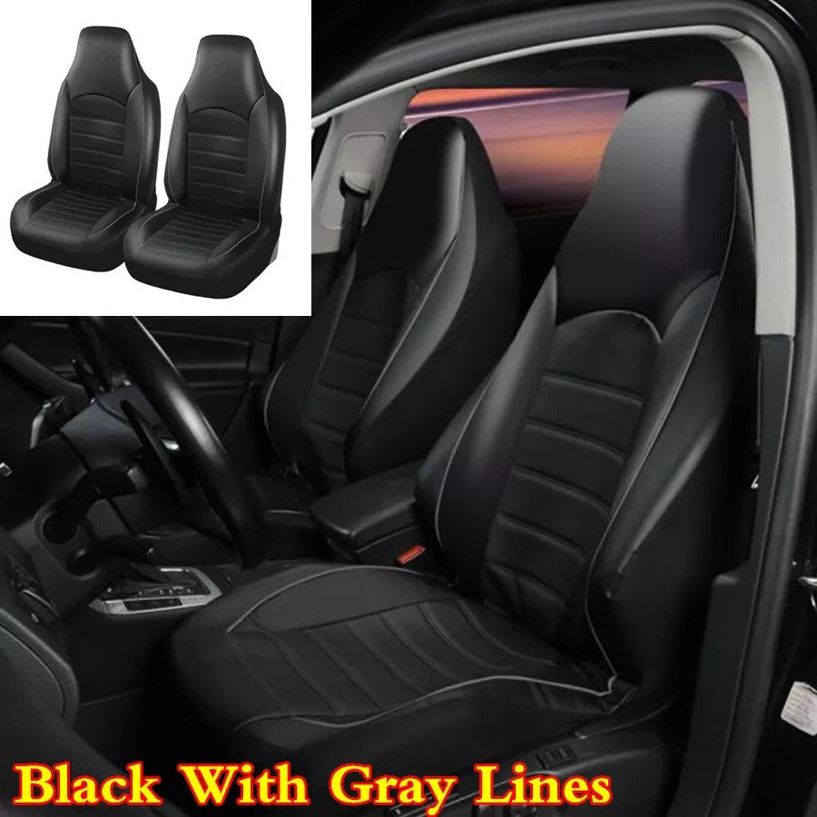 2pcs Universal PU Leather Car Full Seat Cover High Rear Bucket Seat Cover Suitable For Most Car Truck SUV Seat Accessories