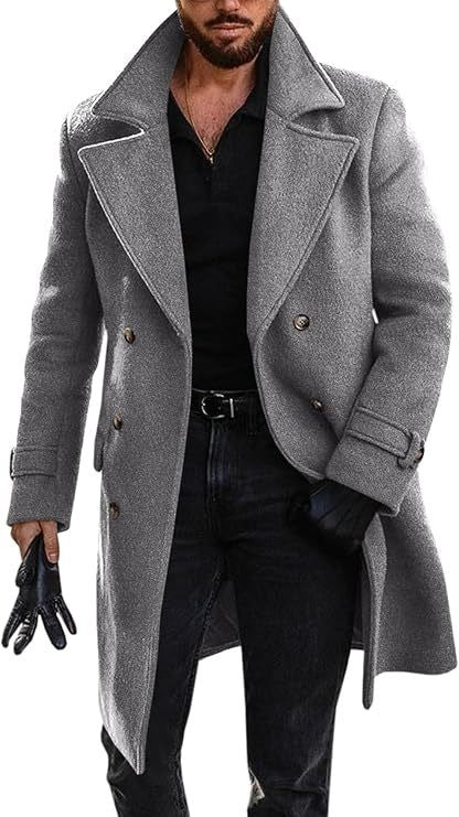 Sobretudo Masculino de Inverno Engrossado Manga Longa Casual de Negócios Quebra-vento Masculino Gola Virada Abotoamento Duplo Jaqueta Masculina Confortável