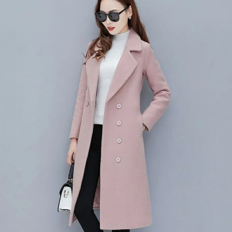 Medium-Length Women's Woolen Jacket Spring Autumn Winter Warm Simple Long Sleeve Overcoat Long Style For All Seasons