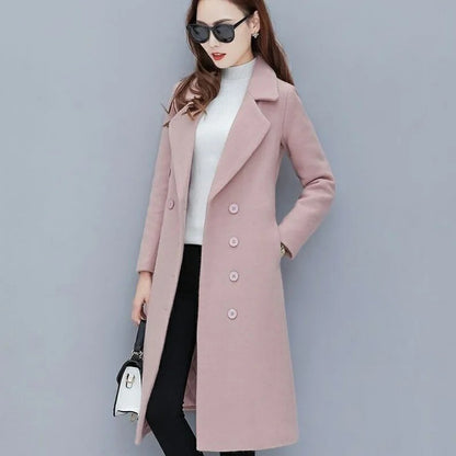 Medium-Length Women's Woolen Jacket Spring Autumn Winter Warm Simple Long Sleeve Overcoat Long Style For All Seasons