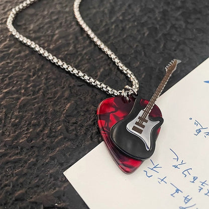 1Pcs Collar Hombre Hip-Hop Guitar Pick Pendent Jewelry Necklace for Women Men Stainless Steel Chain Unisex Collier Accessories