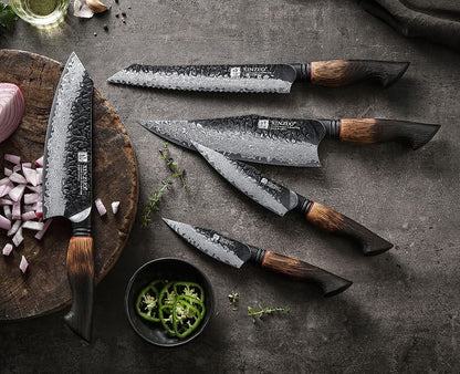 XINZUO 1-5PCS Damascus Steel Kitchen Knife 10Cr15CoMov Steel Core Chopping Vegetables And Fruits Household Kitchen Knife