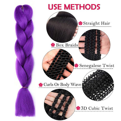 Cabelo de Trança Longo Roxo 24 Polegadas Pré-esticado Sintético para Tranças Extensões de Cabelo Roxo para Halloween Cosplay