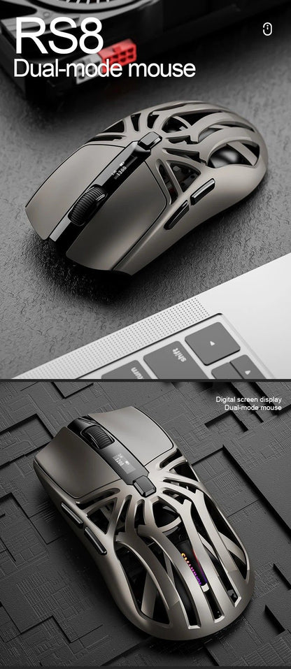 Mouse Gamer Sem Fio Ergonômico SmailWolf RS8, Tri-Modo com Design Oco Ultraleve, 1000Hz e Bateria de Longa Duração