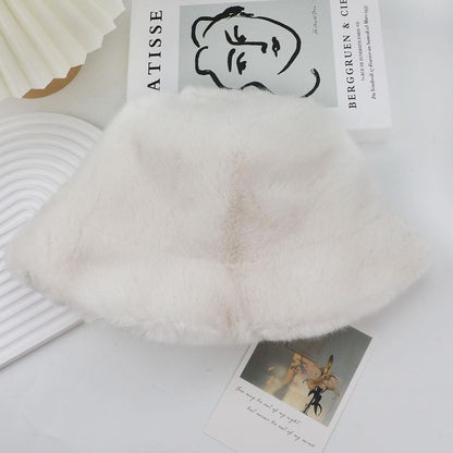 Hot Sale Fluffy Faux Fur Bucket Hats Women Warm Thick Plush Winter Hat Lady Fashion Fisherman Cap Korean Furry Bucket Hat Y2k