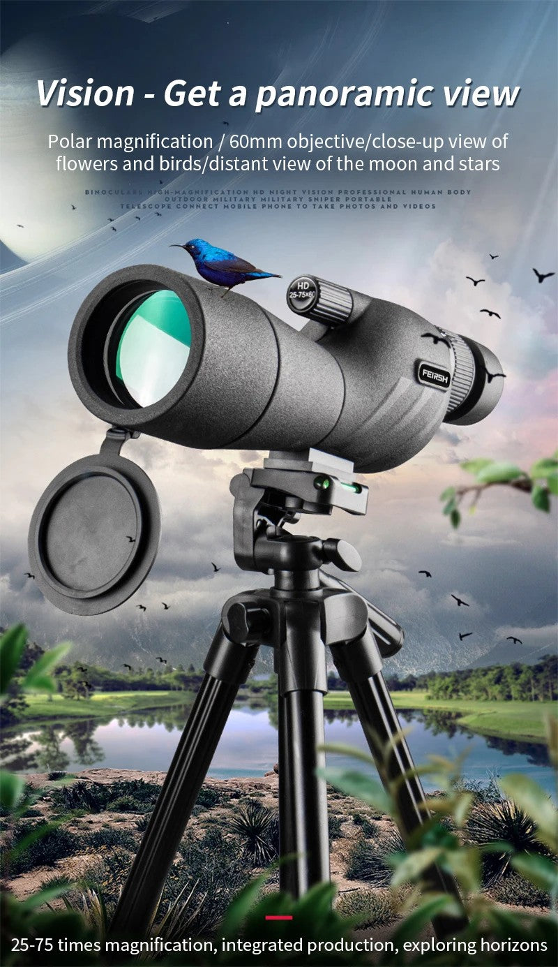 25-75x60 HD Spotting Scope Powerful Monocular Zoom Telescope Prism Waterproof for Birdwatching Target Shooting Camping