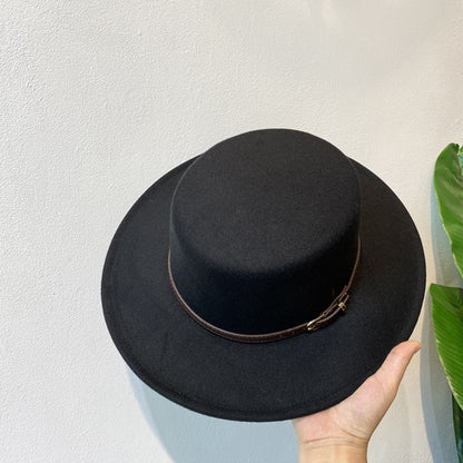 Chapéu Fedora de Lã Feminino com Fivela Decorada Aba Reta Feltro Retrô Jazz Boné Inverno Outono Quente Estilo Britânico Boater
