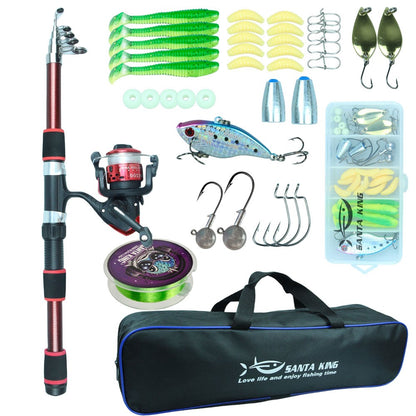 Vara de Pesca Telescópica de Fibra de Carbono de 1,8 m e 2,1 m, Conjunto de Vara e Carretilha com Linha e Isca, Carretilha de Spinning 5.2:1BB para Água Salgada e Doce