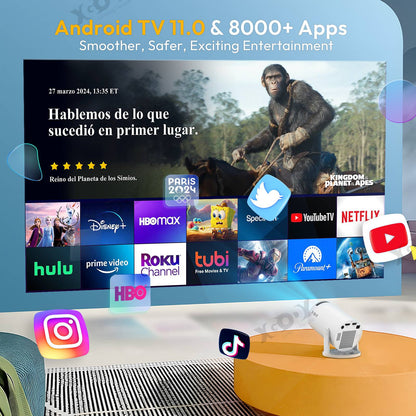 Projetor XGODY 12000 Lúmens Curta Distância Alto-falante Projetores Base 4K 1080P WiFi 6 Bluetooth 5.4 Android Home Theater Portátil