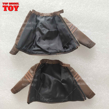 Jaqueta de Couro Marrom em Escala 1/12 Acessório de Roupa Modelo para Bonecos Articulados de 6'' Romankey Ant Notaman Masculino Soldados