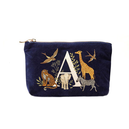Velvet Clutch Makeup Bag Featuring Cute Animal Alphabet Print