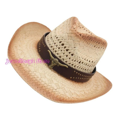 C9GF Straw Cowboy Hats With Wide Brims Cap For Adults Children And Outdoor Event
