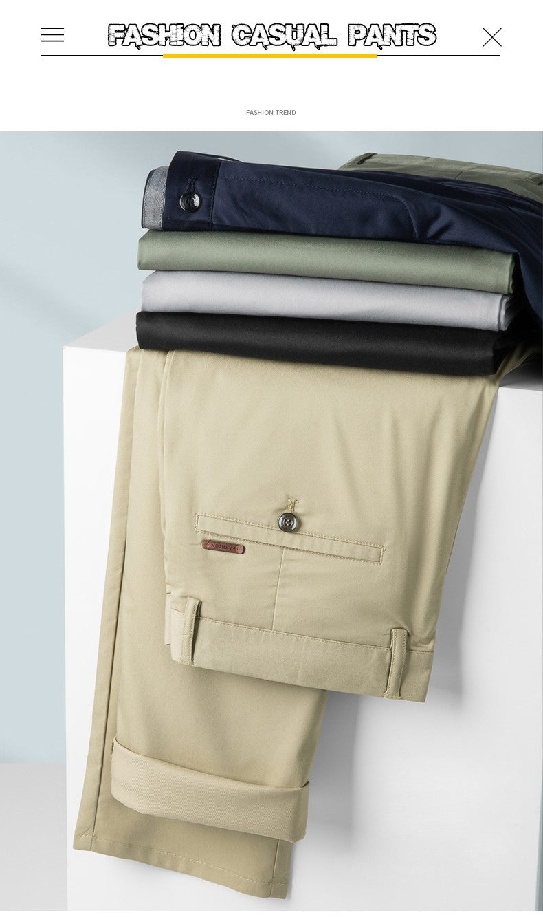 Spring Summer New Men's Casual Pants Thin Mulberry Silk Soft Business Casual Trousers Slim Straight Elastic Suit Pants Male