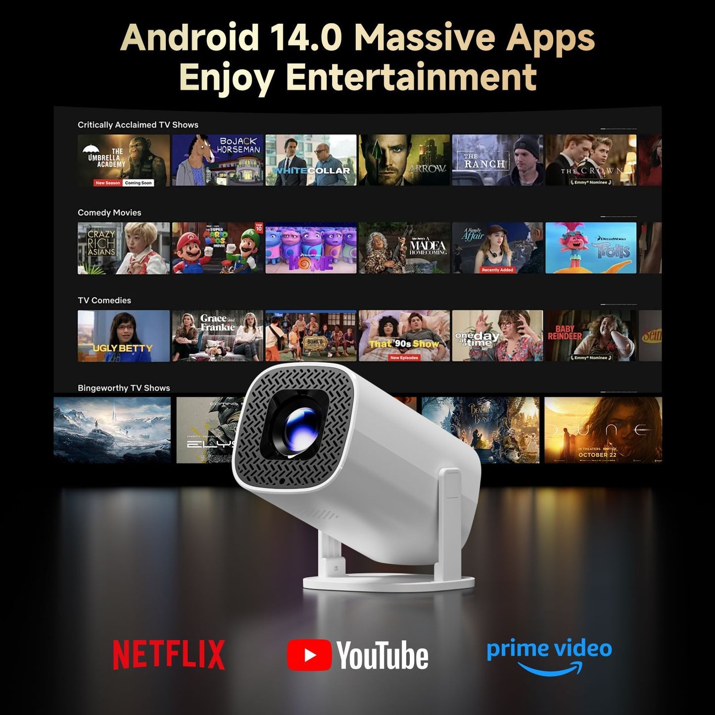 P30PRO Android 14 Smart Mini Projetor WiFi6 BT 5.0 Suporta 4K 1280 * 720P Suporta Espelhamento de Tela Projetor de Home Theater