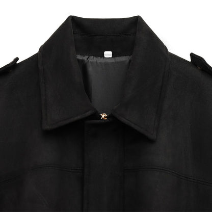 HXAO Women's Bomber Jacket Lapel Long Sleeve Zipper Suede Jacket Women 2025 High Street Cropped Racing Jackets Coats Outerwears