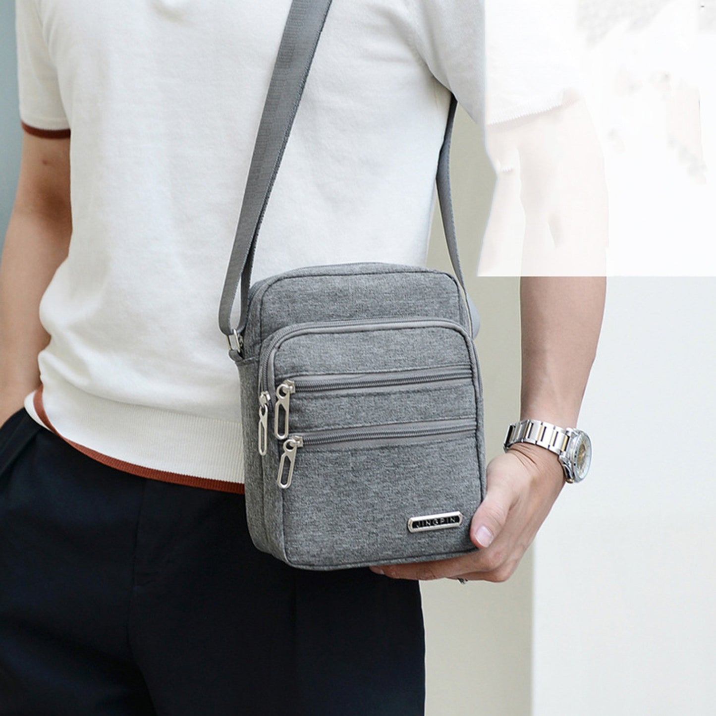 Men's Shoulder Bag Business Leisure Large Capacity Portable Handbag Zipper Multi Layer Waterproof Summer Male's Crossbody Bags