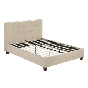 Cama de Plataforma Estofada com 28 cm de Altura para Suporte Elevado de Colchão, Não Necessita de Box Spring, Queen, Couro Sintético Preto