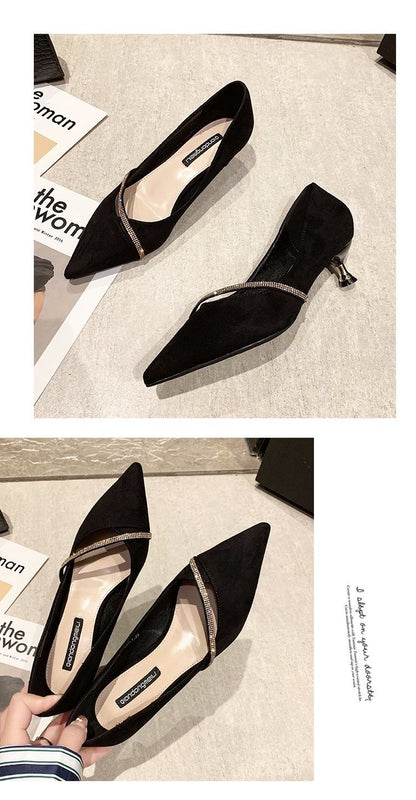 Four Seasons Women's Suede High Heels 2024 New Pointed Stiletto Fashion Sexy Black Wedding Shoes Office Lady Shoes