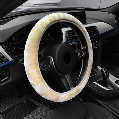 Premium Soft Short Fur Car Steering Wheel Cover High-density Warm Plush Winter Steering Wheel Protector Cover 38cm Accessories