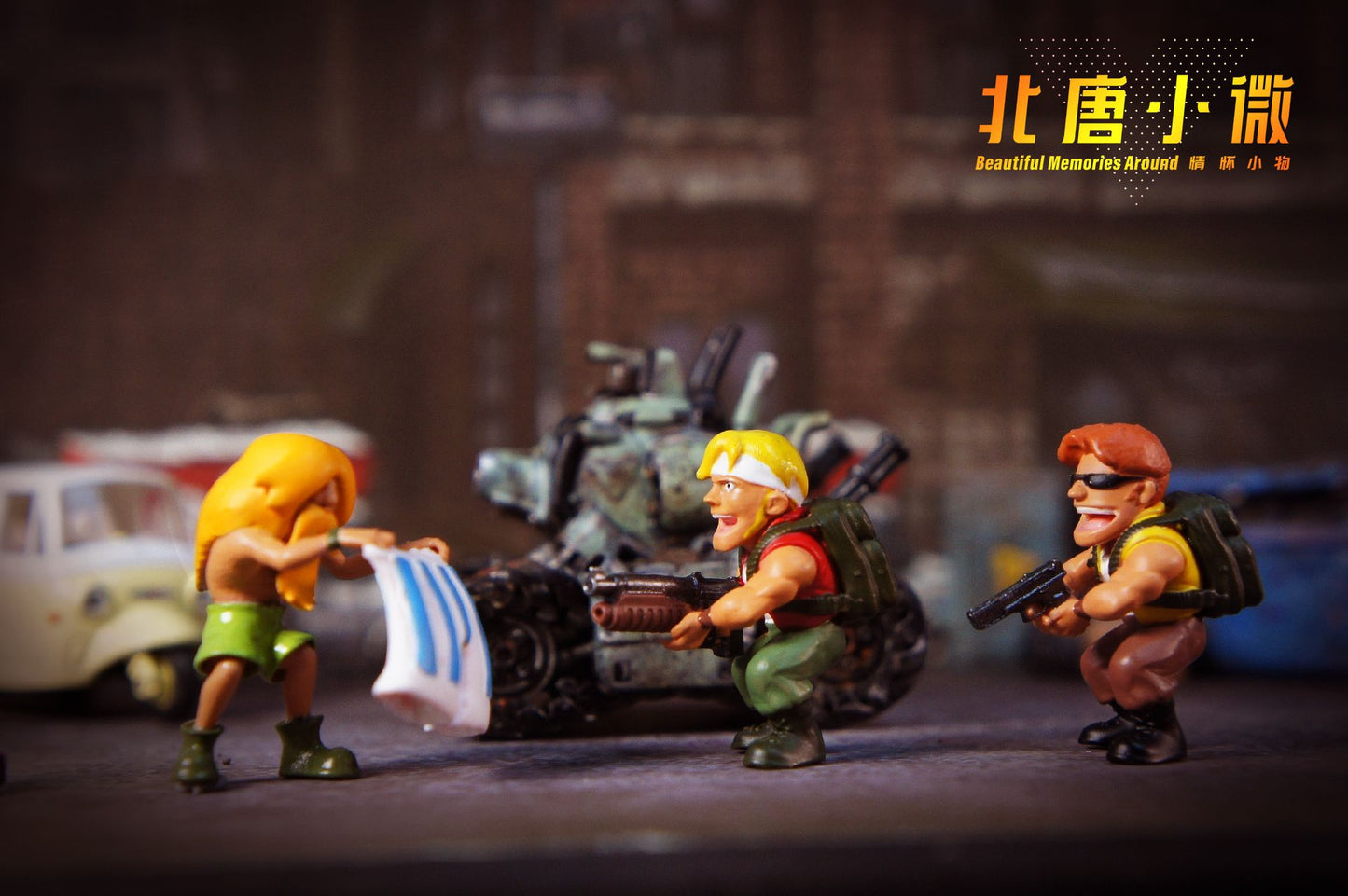 1:64 Metal Slug Genuine Tide Play Figura Snk Feita à Mão Metralhadora Pesada Lança-chamas Boneca Tanque Soldado Inimigo