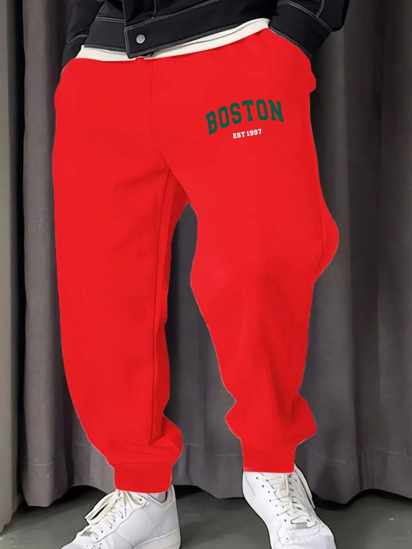 Boston Letter Simple Printing Male Sweatpants Soft Warm Britches Autumn Street Long Pants Hip Hop Fashion All-Match Trousers