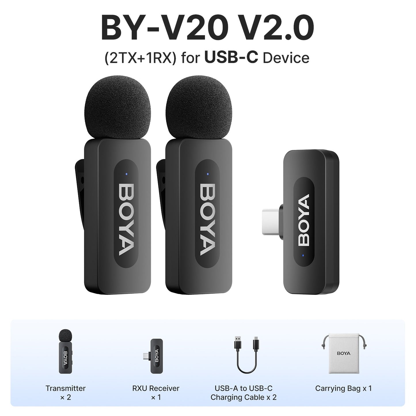 BOYA BY-V3 Microfone de Lapela Sem Fio com Cancelamento de Ruído Recarregável para iPhone Android Câmera Transmissão ao Vivo Vlogging