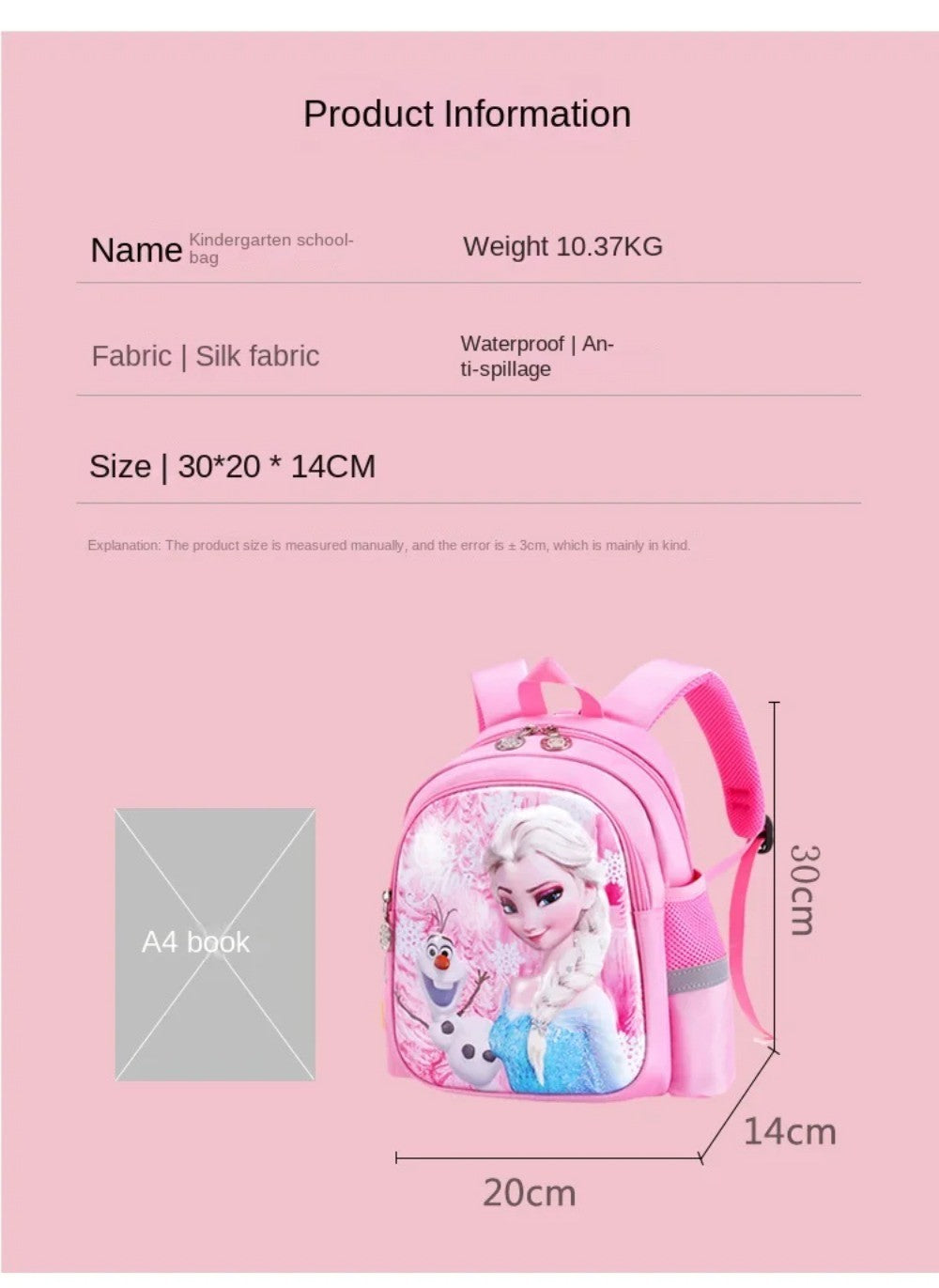 Mochila Escolar Infantil Feminina Disney Frozen 2 Elsa Princesa Desenho Animado Jardim de Infância Moda Viagem Dupla Alça Costa Criança Pequena Bagagem