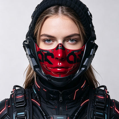14Color Cyberpunk Half Face Mask Mecha Style Halloween Cosplay Mask Adjustable Strap Breathable Comfort Party Costume Face Cover