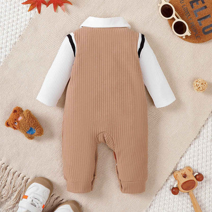 Baby boy Small Gentleman Jumpsuit Cartoon Teddy Bear Long sleeves Jumpsuit  for 0-18 Month Baby boys' Birthday Party Costumes