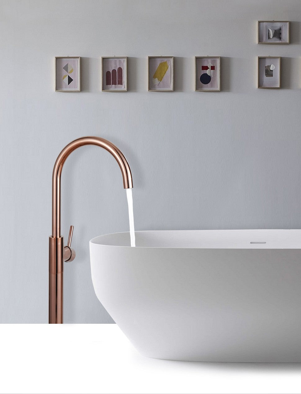 Bathroom Bathtub Floor Stand Faucet Rose Gold Mixer Single Handle Tap 360 Rotation Spout With Brass Hand Hot &Cold Water Shower