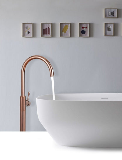 Bathroom Bathtub Floor Stand Faucet Rose Gold Mixer Single Handle Tap 360 Rotation Spout With Brass Hand Hot &Cold Water Shower