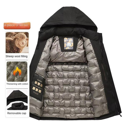 Conjunto de Terno de Pesca Masculino de Inverno 2025, Novo, Quente, Jaqueta Grossa Corta-Vento para Atividades ao Ar Livre, Calças de Algodão Quentes Resistentes ao Frio e à Neve