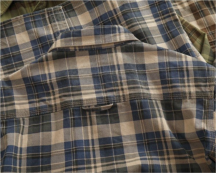 2024 Spring and Autumn New American Retro Woven Plaid Cargo Shirt Men's Simple 100% Cotton Washed Single Pocket Thin Jacket