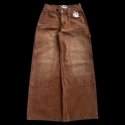 NOVOJeans Estampado Cartum Gótico Retrô Ceifador Vintage Masculino e Feminino Calça de Cintura Baixa Perna Larga Hip Hop Roupa