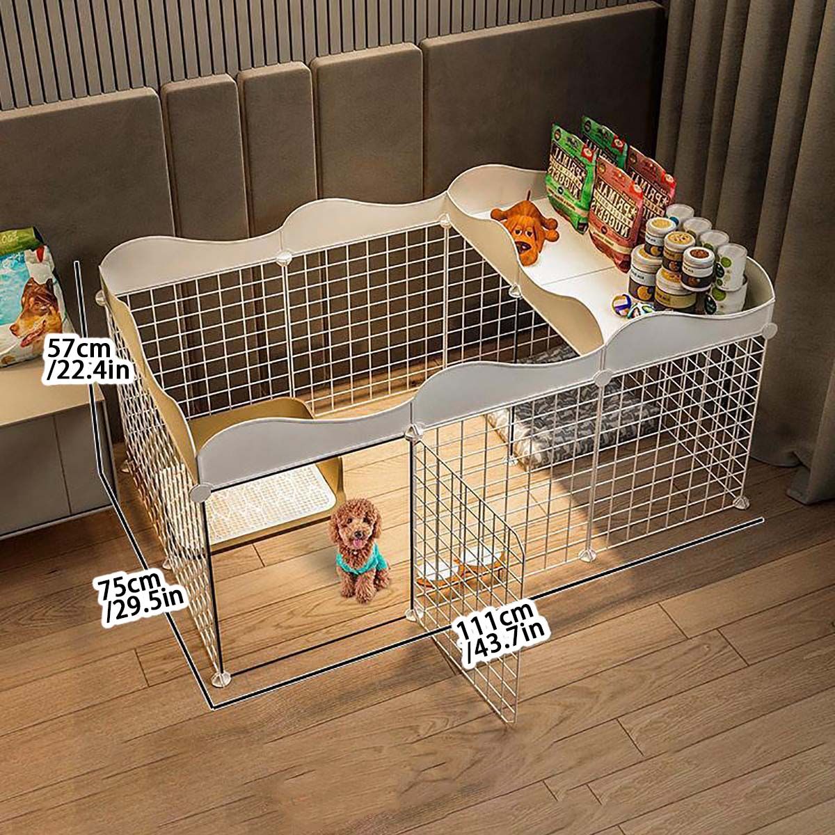 Cerca para cães de estimação Casa Canil Interno para cães pequenos Cerca de isolamento Teddy com área de banheiro gaiola para cães