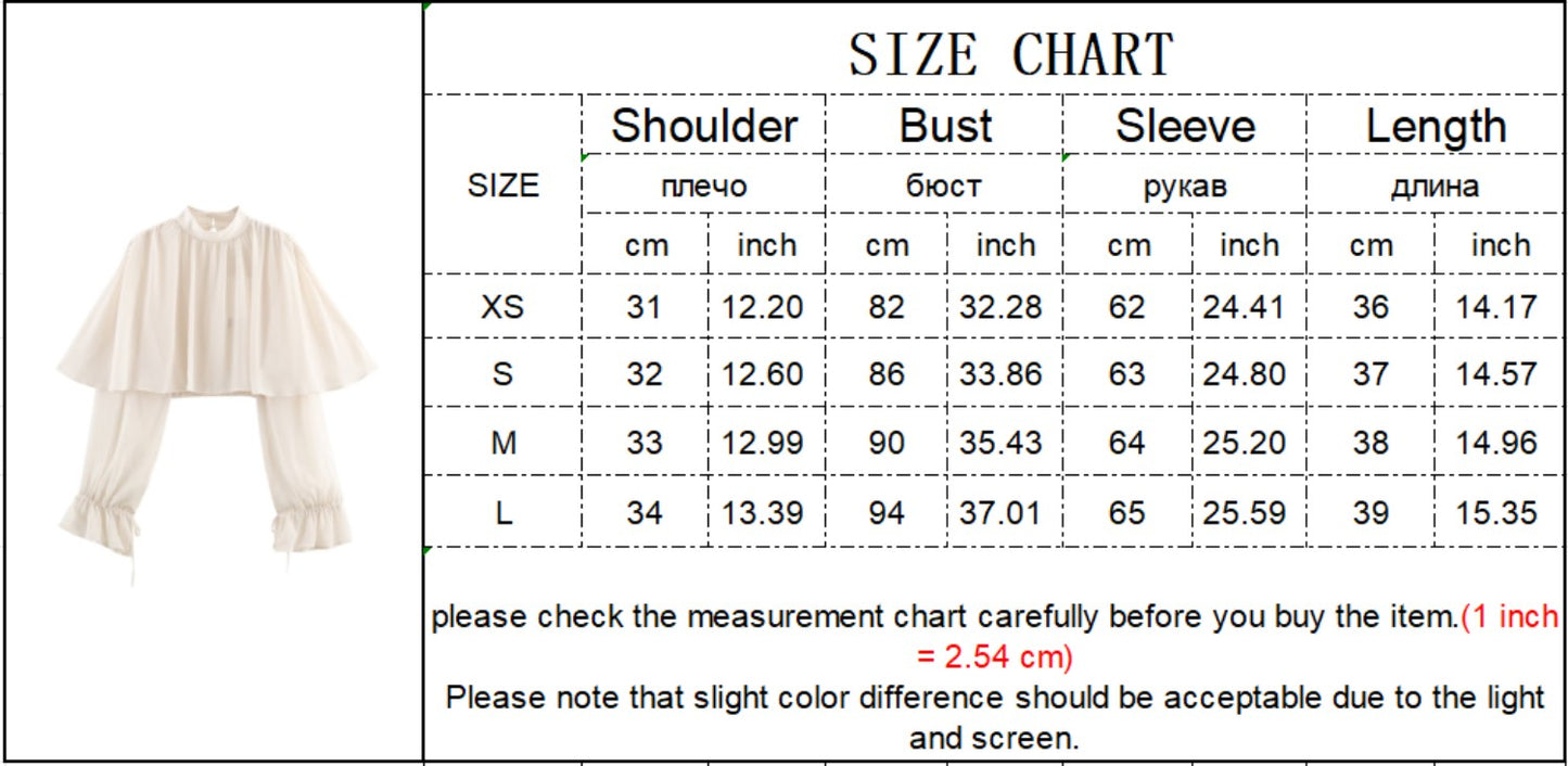 Elegant Women's Tierred Ruffles Blouse Chic Long Sleeve Loose Crop Shirt 2026 Spring New Chic Half High Collar Woman Solid Top