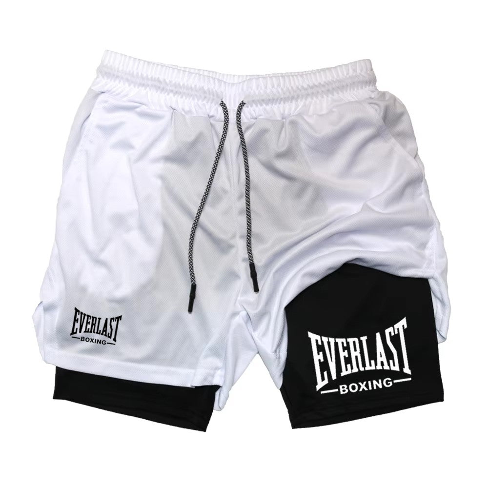 Men's compression gym shorts, EVERLAST printed sports pants, double layered, quick drying, basketball,  muscle, fitness RL0365