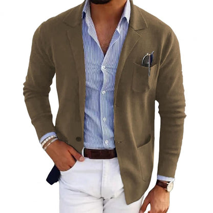 Men Suit Coat Solid Color Lapel Long Sleeve Single-Breasted Design Suit Jacket with Pockets Open Front Business Workwear